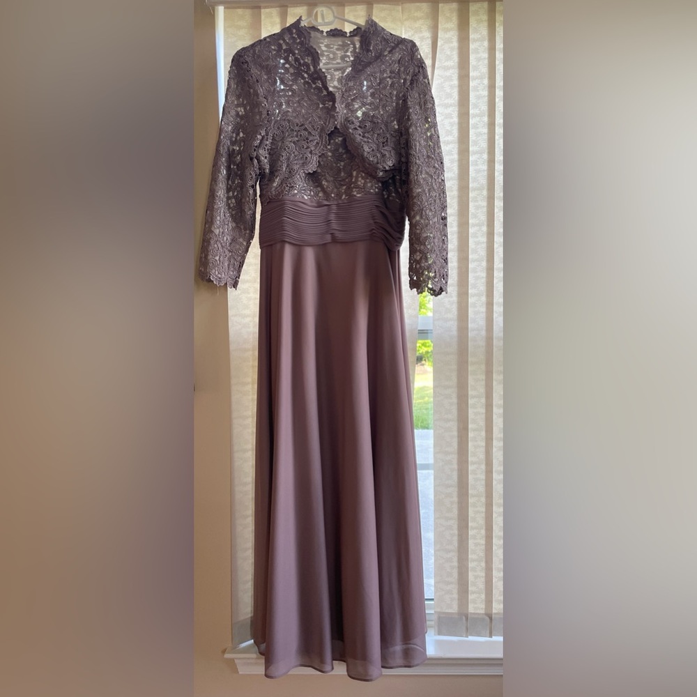 Cachet two-piece women’s gown, lace jacket women’s size 14. Gently used.